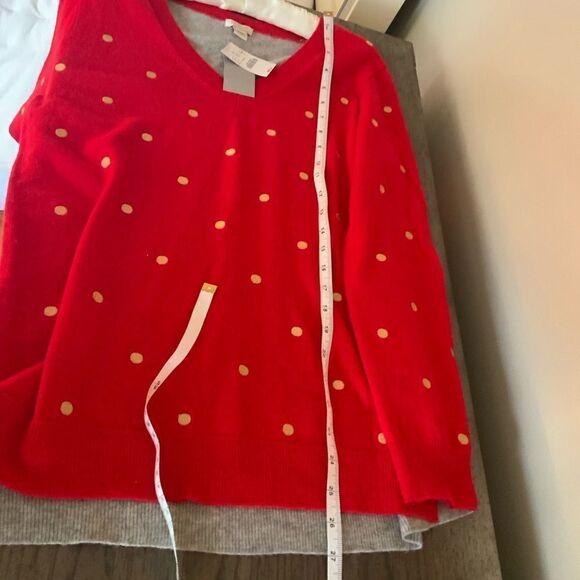 JCrew Red & Gold Women’s Sweater V-neck LP - Picture 7 of 16